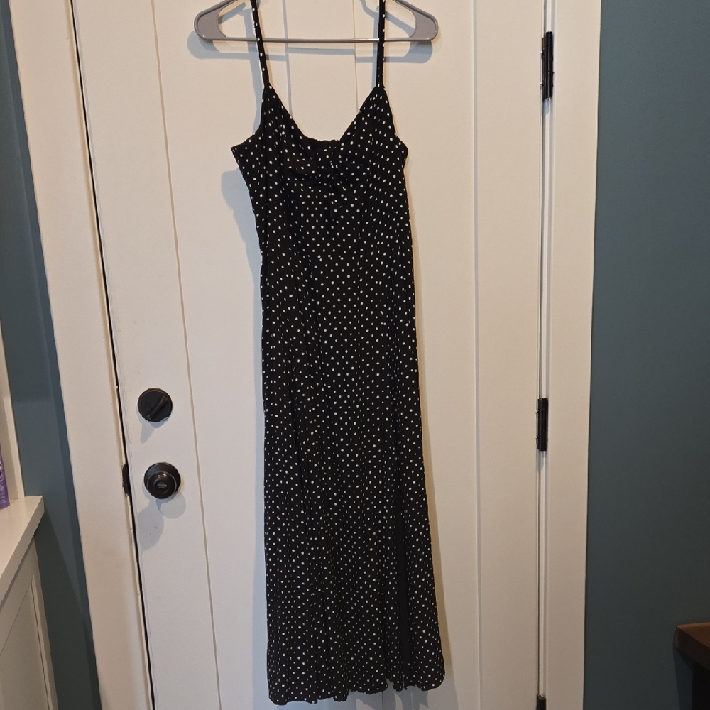 Ever New Polka Dot Black Maxi Bow Front Slip Dress with Spaghetti Straps 8 Party